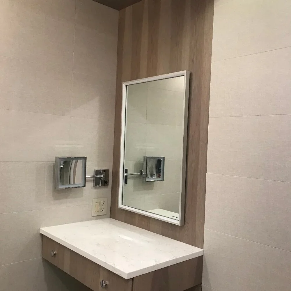 Magnified Make Up Mirror with LED Frame & articulated arm. For wall mounting.